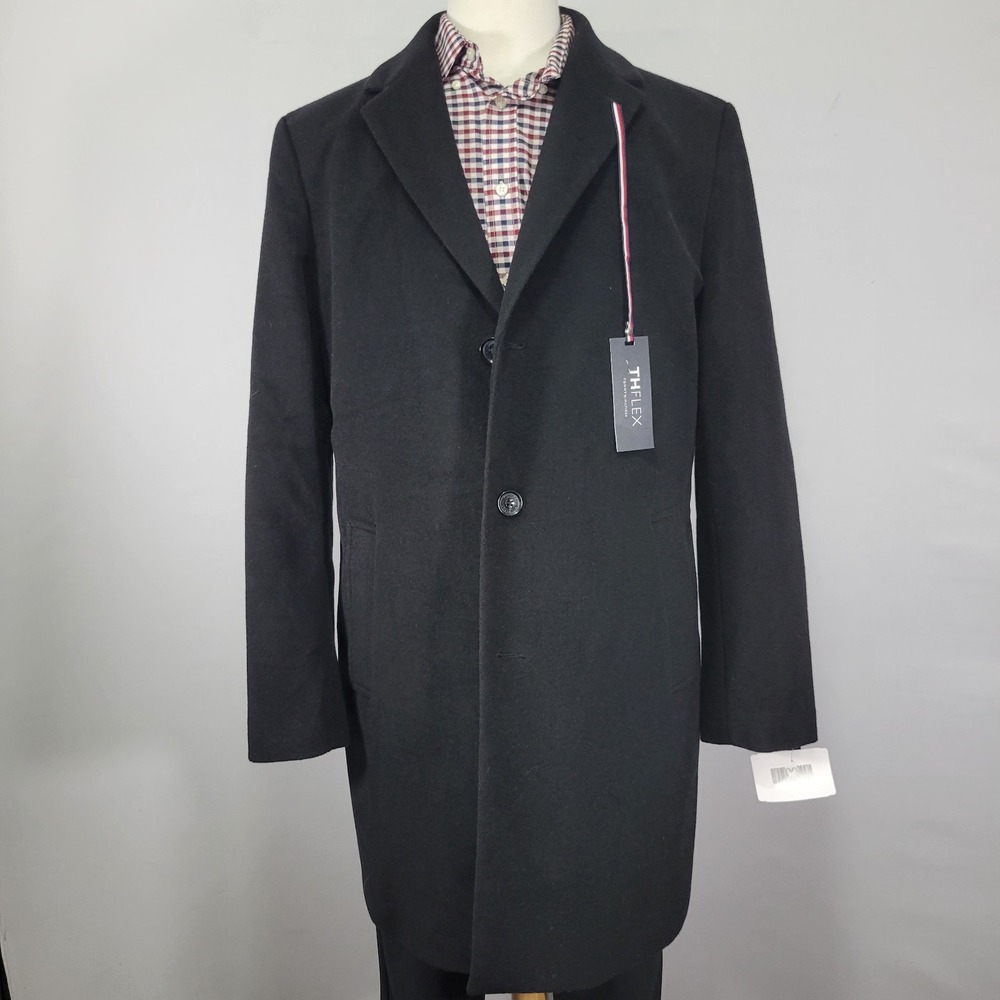 Tommy Hilfiger Men's‎ Over Coat Addison Black Flannel Wool Blend Size 42R NEW